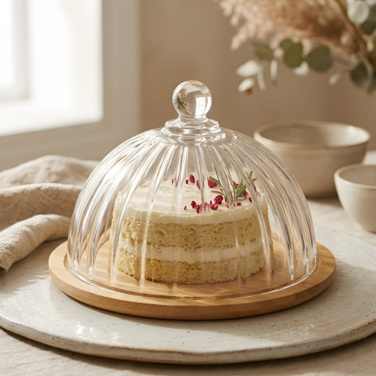 Cake Serving Platter with Glass Lid